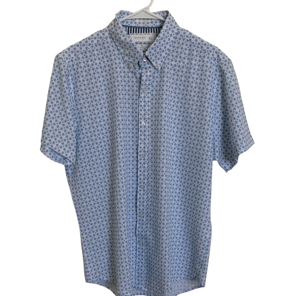 Cactus Man Ricky Singh Light Blue Geometric Button Down Shirt Size L